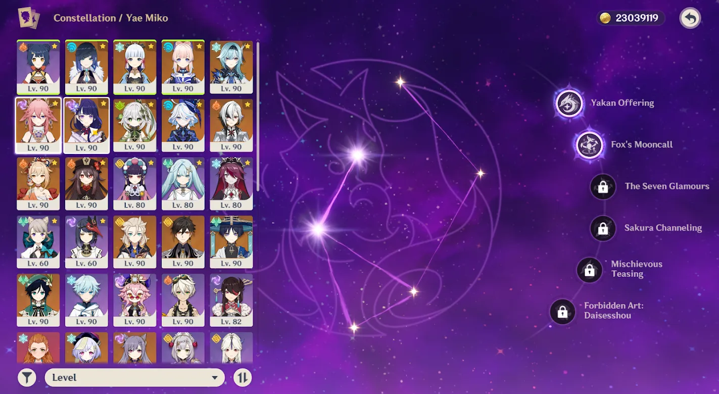 GI1062 High-End AR60 EU Starter – Furina C1, Wanderer C1, Nahida C1, Yae Miko C2, Zhongli C1, 41 Legendary Units